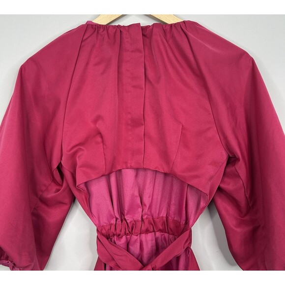 DO+ BE Magenta Open Back‎ Puff Sleeve Fit Flare Mini Dress Women’s Size Small - Picture 9 of 16